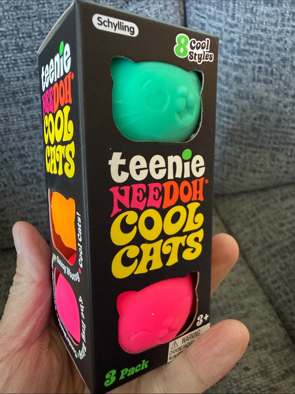 BNIB NeeDoh Teenie Cool Cats 3-Pack, Teal/Orange/Pink